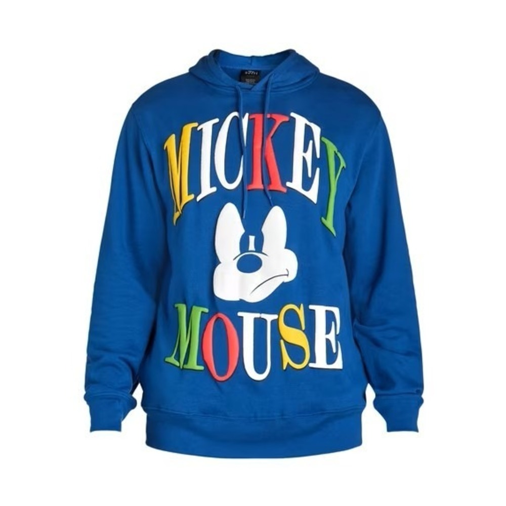 Disney Angry Mickey Mouse Hoodie L Blue Colorful Graphic Retro Streetwear